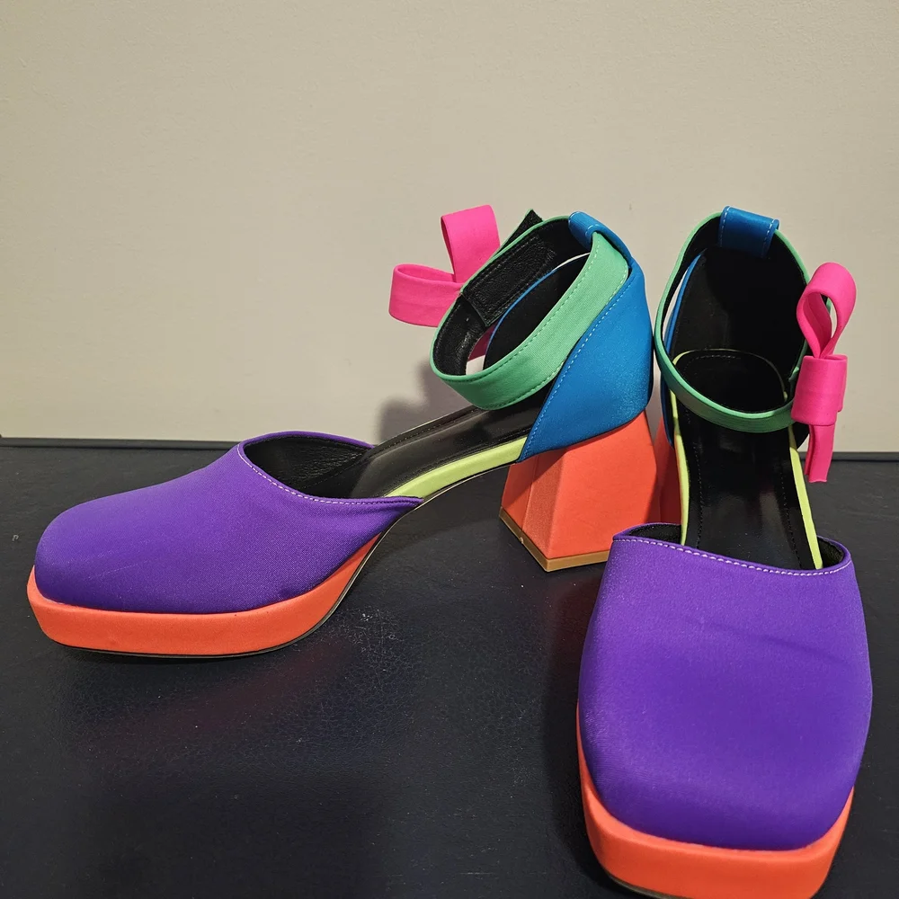 Colorful Women's Block Heel Shoes - Picture 1 of 6